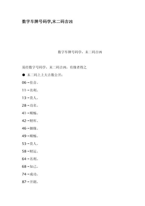 数字车牌号码学末二码吉凶pdf